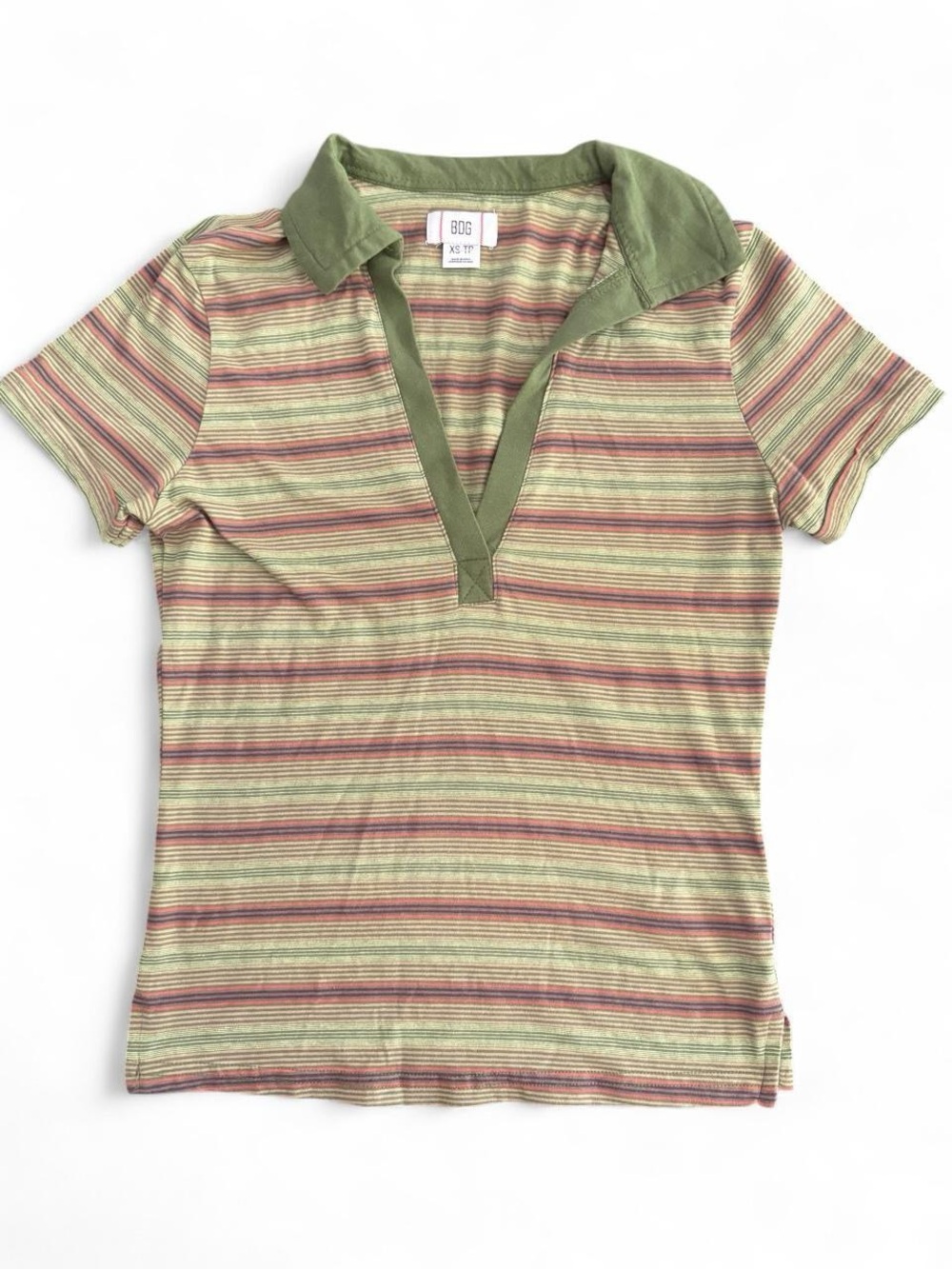 Women's Olive Green Striped Polo Top by